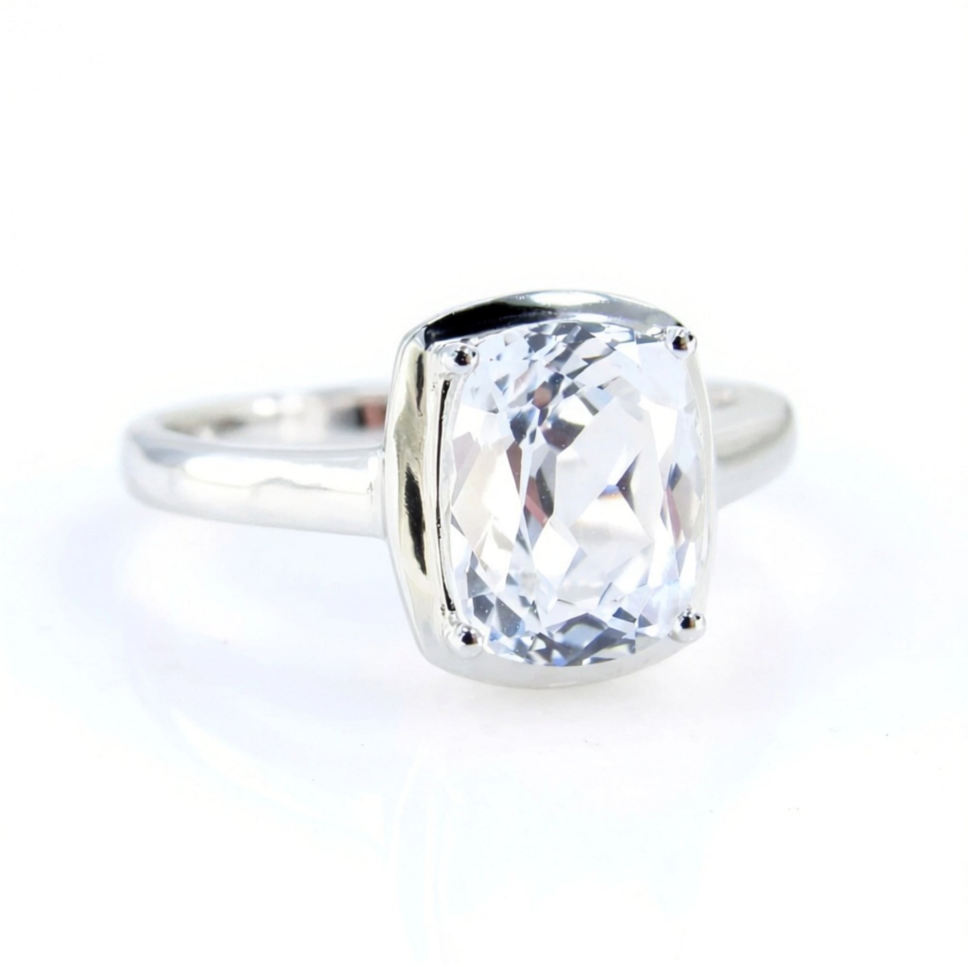 Elongated Cushion cut White Sapphire engagement bezel prong ring Art Deco ring vintage prong set ring anniversary promise bridal ring Wan Love Designs