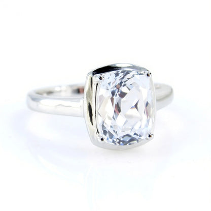 Elongated Cushion cut White Sapphire engagement bezel prong ring Art Deco ring vintage prong set ring anniversary promise bridal ring Wan Love Designs