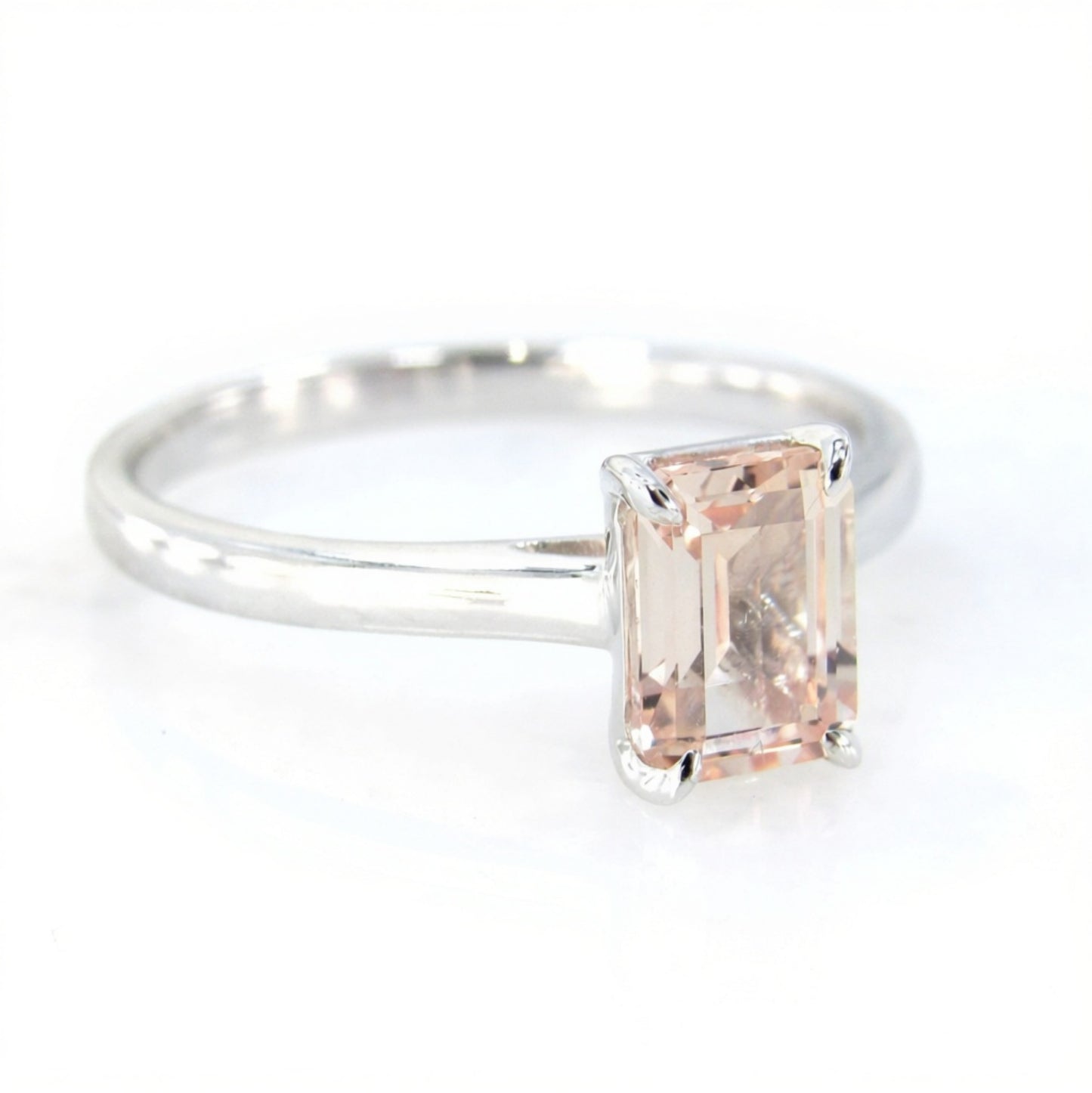 Peach Champagne Sapphire Emerald cut Solitaire Engagement Ring 1ct 7x5mm White Gold Wedding promise ring Anniversary Gift, Ready to Ship Wan Love Designs