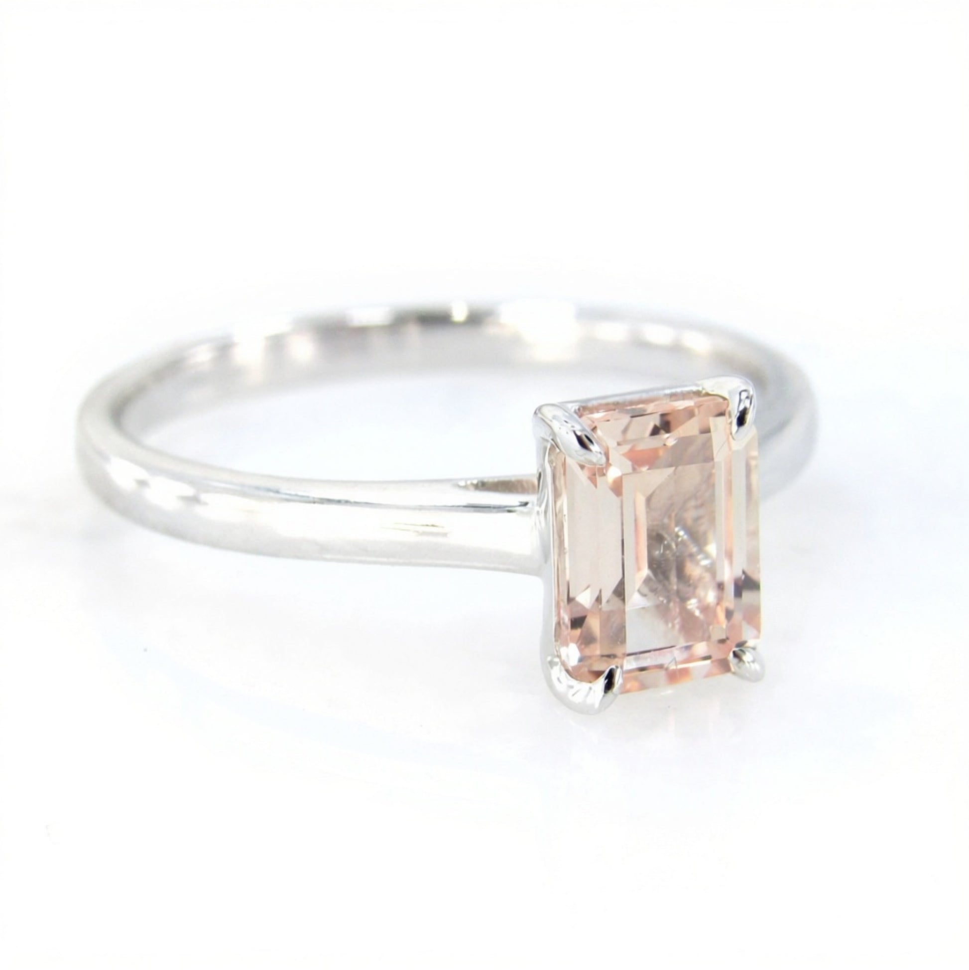 Peach Champagne Sapphire Emerald cut Solitaire Engagement Ring 1ct 7x5mm White Gold Wedding promise ring Anniversary Gift, Ready to Ship Wan Love Designs