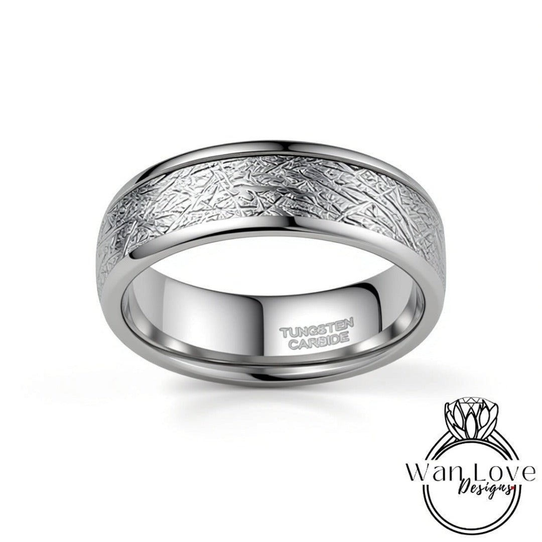 Tungsten Meteorite Ring Wedding Band, Mens Wedding Band, Tungsten Ring, Silver Tungsten Band, 8mm wide, 6mm wide, 4mm wide Wan Love Designs