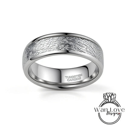 Tungsten Meteorite Ring Wedding Band, Mens Wedding Band, Tungsten Ring, Silver Tungsten Band, 8mm wide, 6mm wide, 4mm wide Wan Love Designs