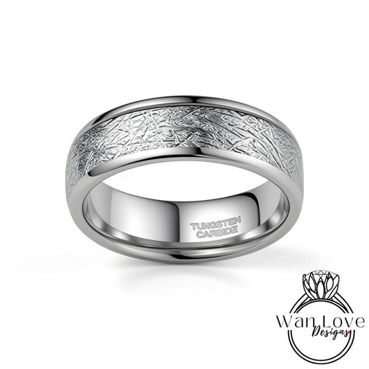 Tungsten Meteorite Ring Wedding Band, Mens Wedding Band, Tungsten Ring, Silver Tungsten Band, 8mm wide, 6mm wide, 4mm wide Wan Love Designs
