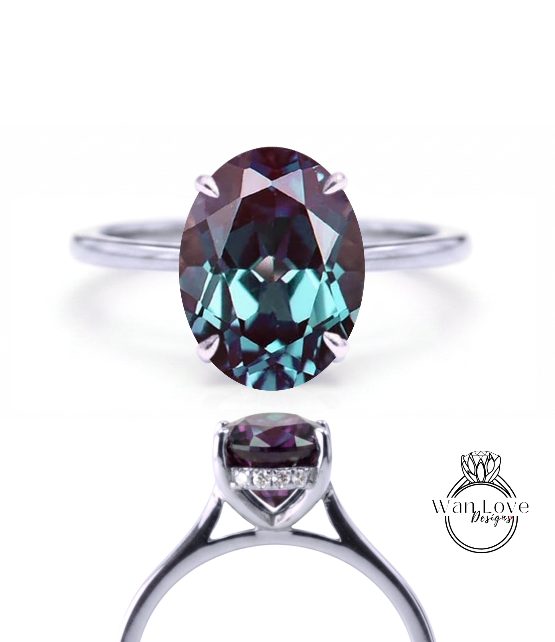 a silver ring with a large oval-shaped gemstone, which appears to be a deep blue sapphire.