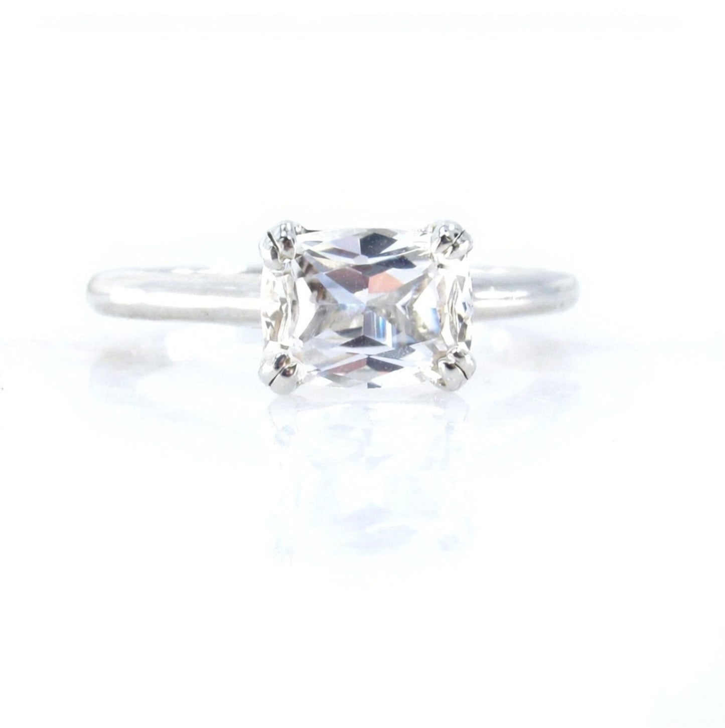 White Sapphire East West Engagement Ring, 2ct Elongated Cushion Double Prong ring long cushion wedding anniversary bridal promise ring gift