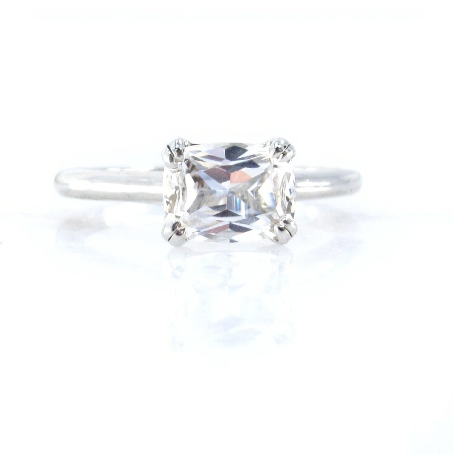 White Sapphire East West Engagement Ring, 2ct Elongated Cushion Double Prong ring long cushion wedding anniversary bridal promise ring gift