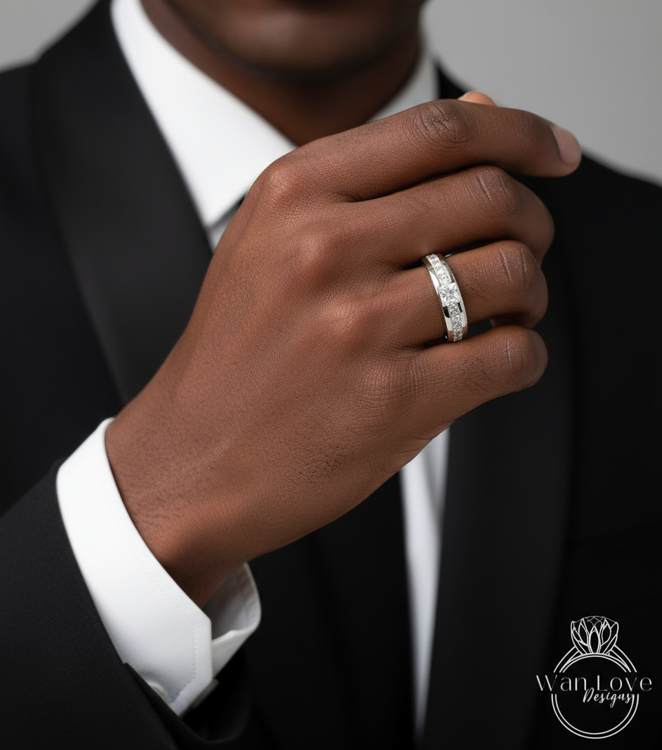 Mens Diamond Ring | Mens Engagement Ring | Mens Princess Cut Moissanite Diamond | White Gold Birthstone Wedding Ring | Mens Rose Gold Ring