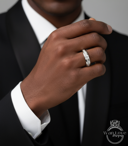 Mens Diamond Ring | Mens Engagement Ring | Mens Princess Cut Moissanite Diamond | White Gold Birthstone Wedding Ring | Mens Rose Gold Ring