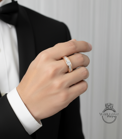 Mens Diamond Ring | Mens Engagement Ring | Mens Princess Cut Moissanite Diamond | White Gold Birthstone Wedding Ring | Mens Rose Gold Ring