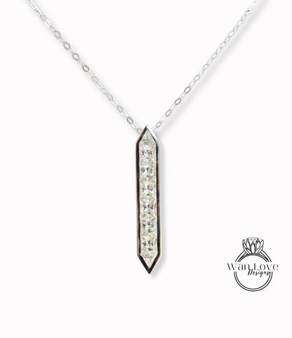 East West 2 vie orizzontale o verticale Princess Trillion Moissanite bianco rosa blu zaffiro rubino smeraldo collana con 8 gemme fascino personalizzato