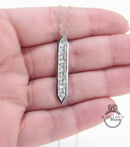 East West 2 vie orizzontale o verticale Princess Trillion Moissanite bianco rosa blu zaffiro rubino smeraldo collana con 8 gemme fascino personalizzato