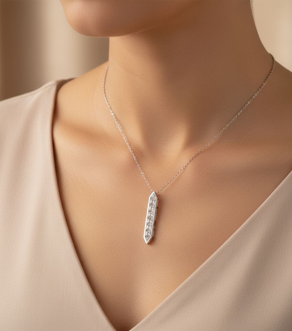 East West 2 vie orizzontale o verticale Princess Trillion Moissanite bianco rosa blu zaffiro rubino smeraldo collana con 8 gemme fascino personalizzato