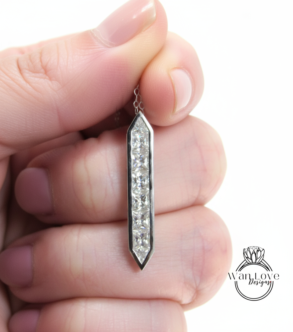 East West 2 vie orizzontale o verticale Princess Trillion Moissanite bianco rosa blu zaffiro rubino smeraldo collana con 8 gemme fascino personalizzato