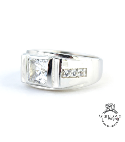 White Sapphire Mens Princess Wedding Band Jewelry Engagement Ring 2.5ct Round mans wedding commitment ring gents Promise Ring Ready to Ship