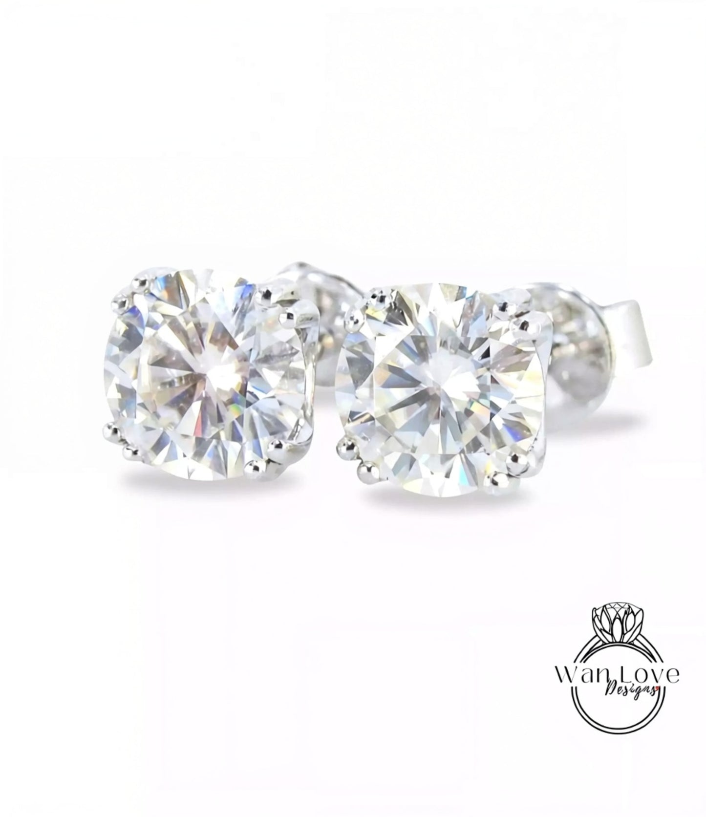 Moissanite Stud Earrings/ Classic Jewelry/ 2CT Round Moissanite Earrings Set/ Screwback Ear Studs/ Gift For Her/ Ready Earrings White Gold Wan Love Designs