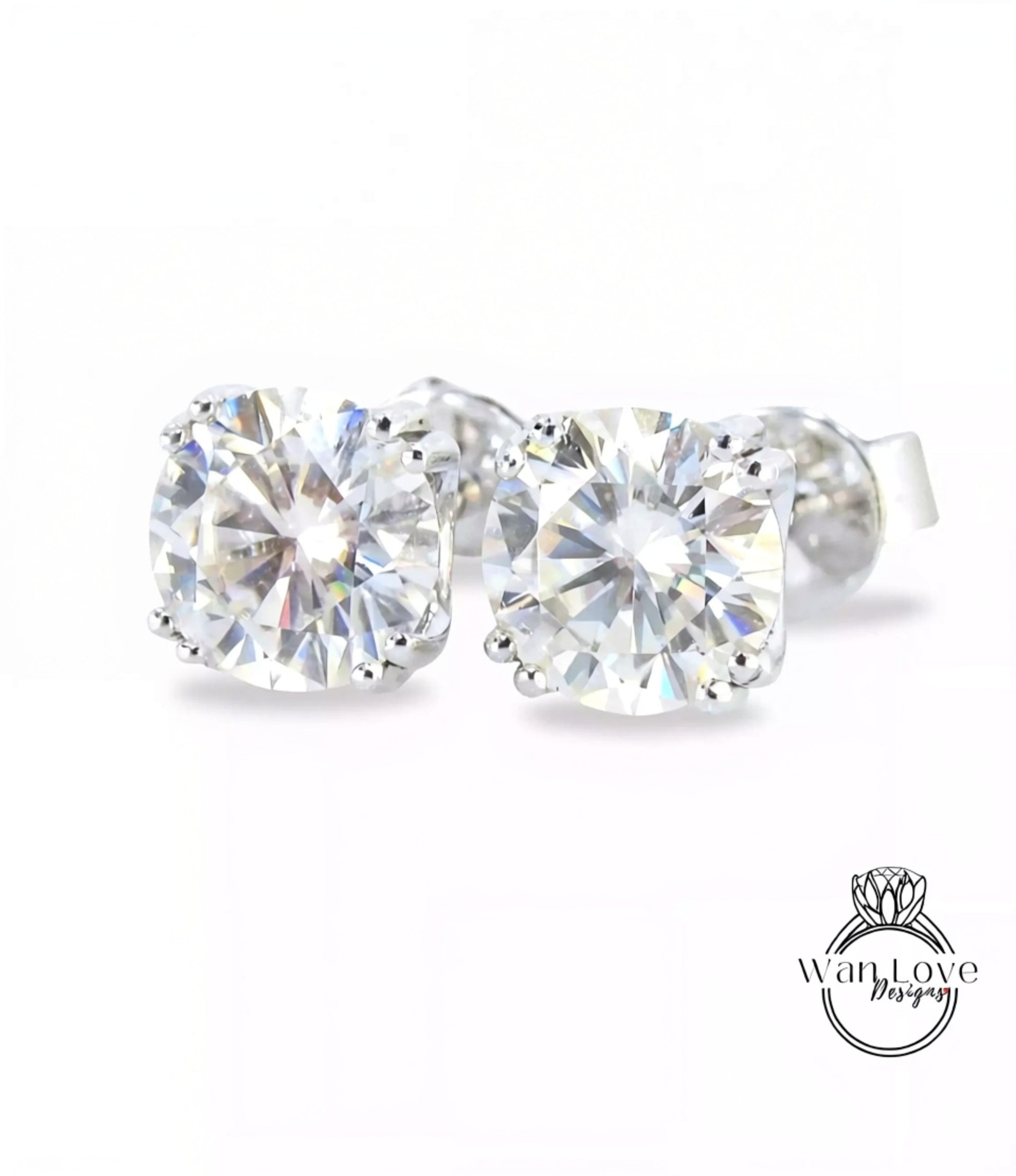 Moissanite Stud Earrings/ Classic Jewelry/ 2CT Round Moissanite Earrings Set/ Screwback Ear Studs/ Gift For Her/ Ready Earrings White Gold Wan Love Designs