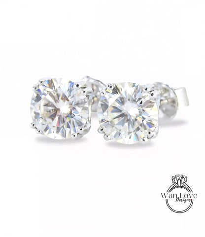 Moissanite Stud Earrings/ Classic Jewelry/ 2CT Round Moissanite Earrings Set/ Screwback Ear Studs/ Gift For Her/ Ready Earrings White Gold Wan Love Designs