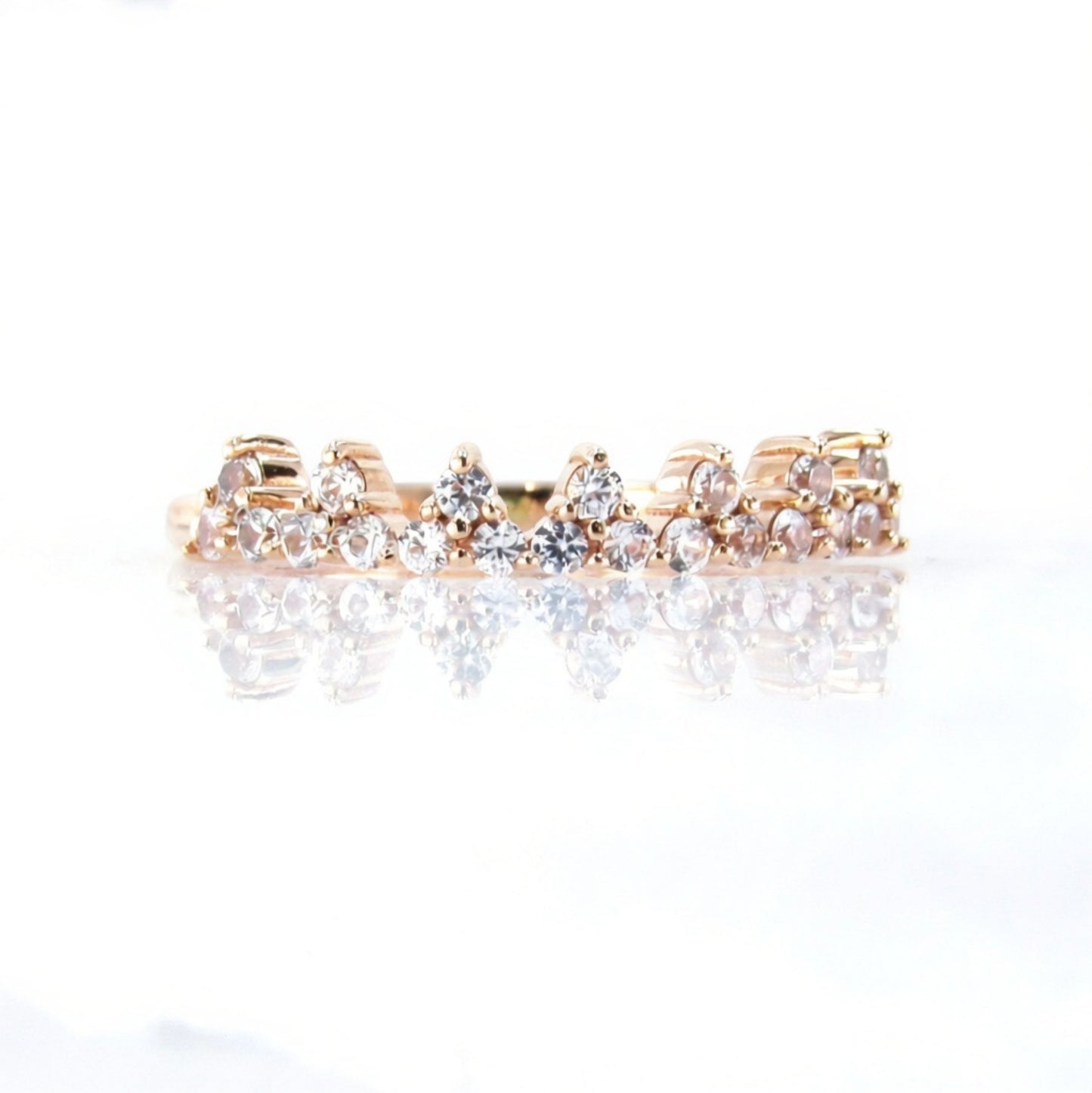 White Sapphire Crown Tiara Wedding Band,Matching Band,Engagement Ring,Rose Gold Ring-Custom-Anniversary Gift-Ready Ship