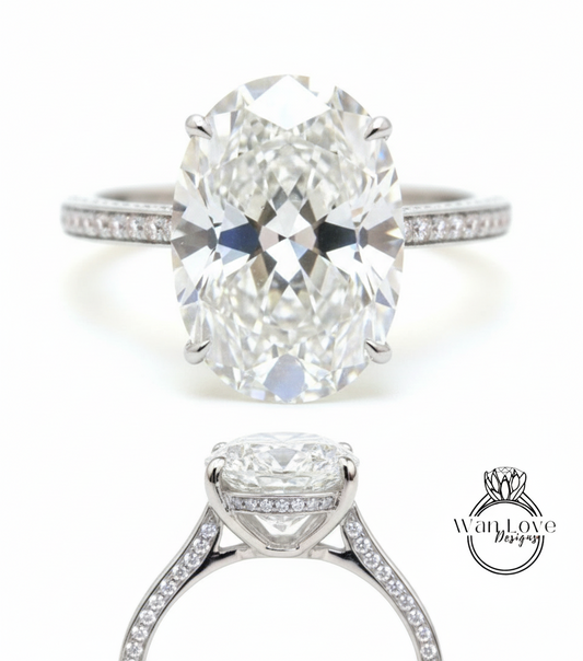 Anello di fidanzamento ovale con moissanite ovale da 9 ct e diamanti, anello in stile celebrità, anello nuziale ovale con moissanite, design dell'anello nuziale, regalale