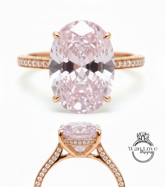 Anello di fidanzamento con zaffiro rosa chiaro e diamanti, ovale, celebrità, personalizzato, matrimonio, regalo di anniversario, impegno, proposta