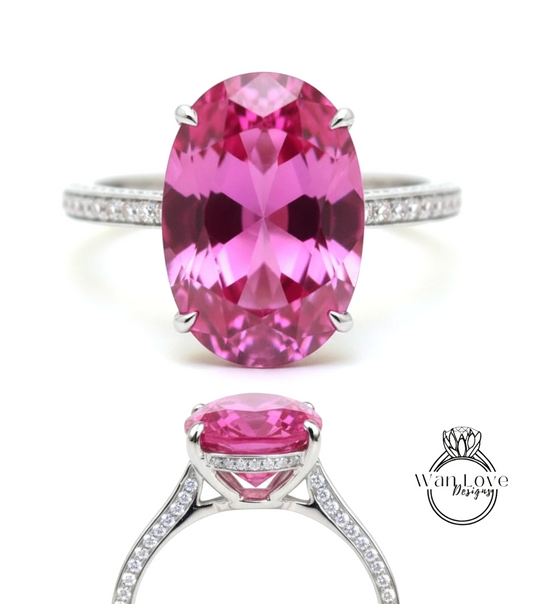 Anello di fidanzamento stile celebrità con diamante zaffiro blu da 9 ct Anello con alone laterale ovale Anello da sposa in oro 14k quasi eternità Promessa Anniversario