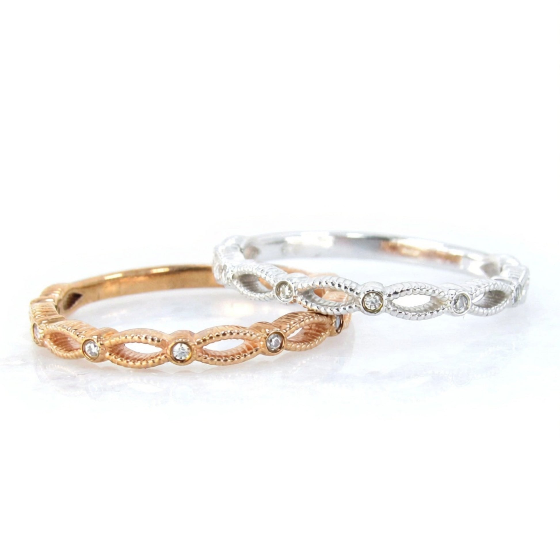 Moissanite Infinity Split Shank Almost Eternity Textured Wedding Band Ring White Rose Gold promise bridal Anniversary band Gift, Ready Wan Love Designs