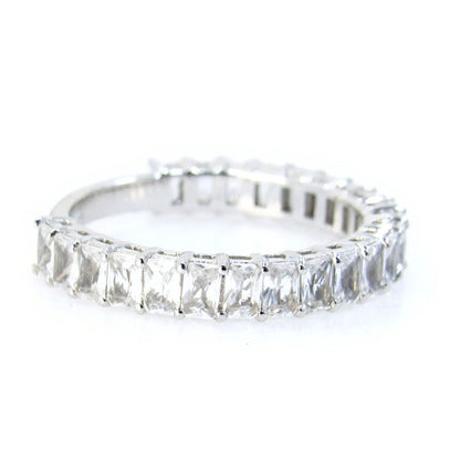 White Sapphire Emerald Radiant cut wedding Band 3/4 Almost Eternity Ring Art Deco Baguette White gold Anniversary promise ring Ready to Ship