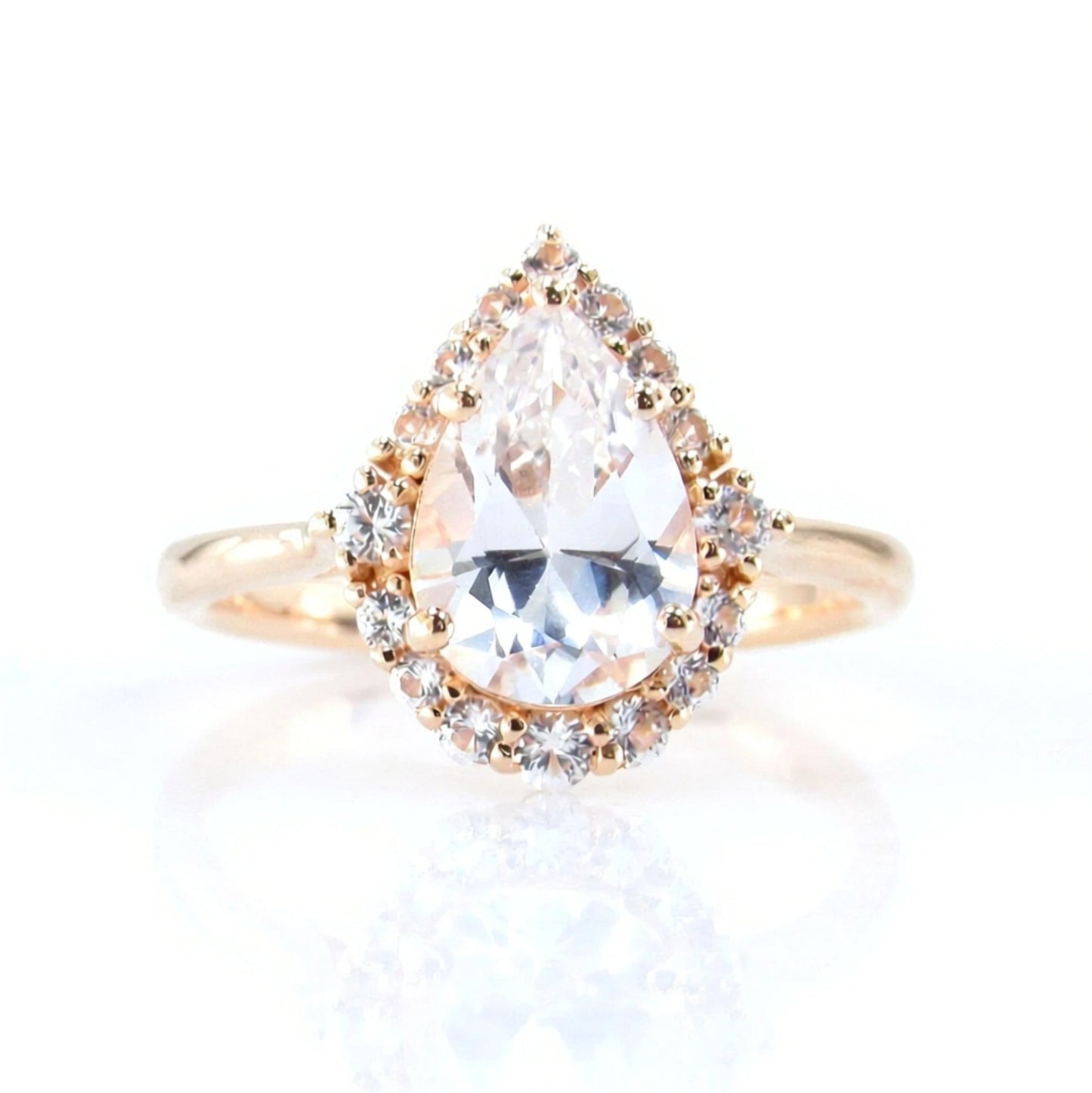 Pear shape White Sapphire engagement ring rose gold vintage unique ring women Graduated Cluster Halo/Sapphire Promise gift-Ready to Ship Wan Love Designs