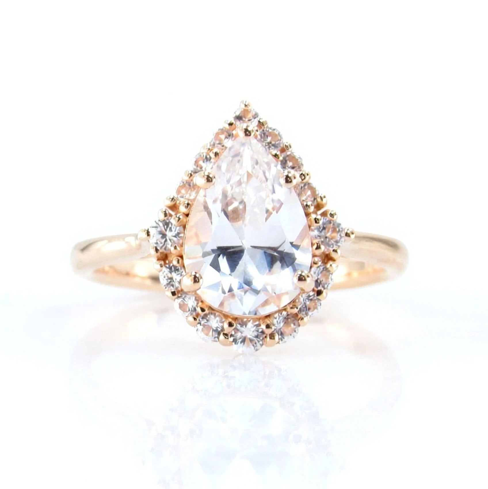 Pear shape White Sapphire engagement ring rose gold vintage unique ring women Graduated Cluster Halo/Sapphire Promise gift-Ready to Ship Wan Love Designs