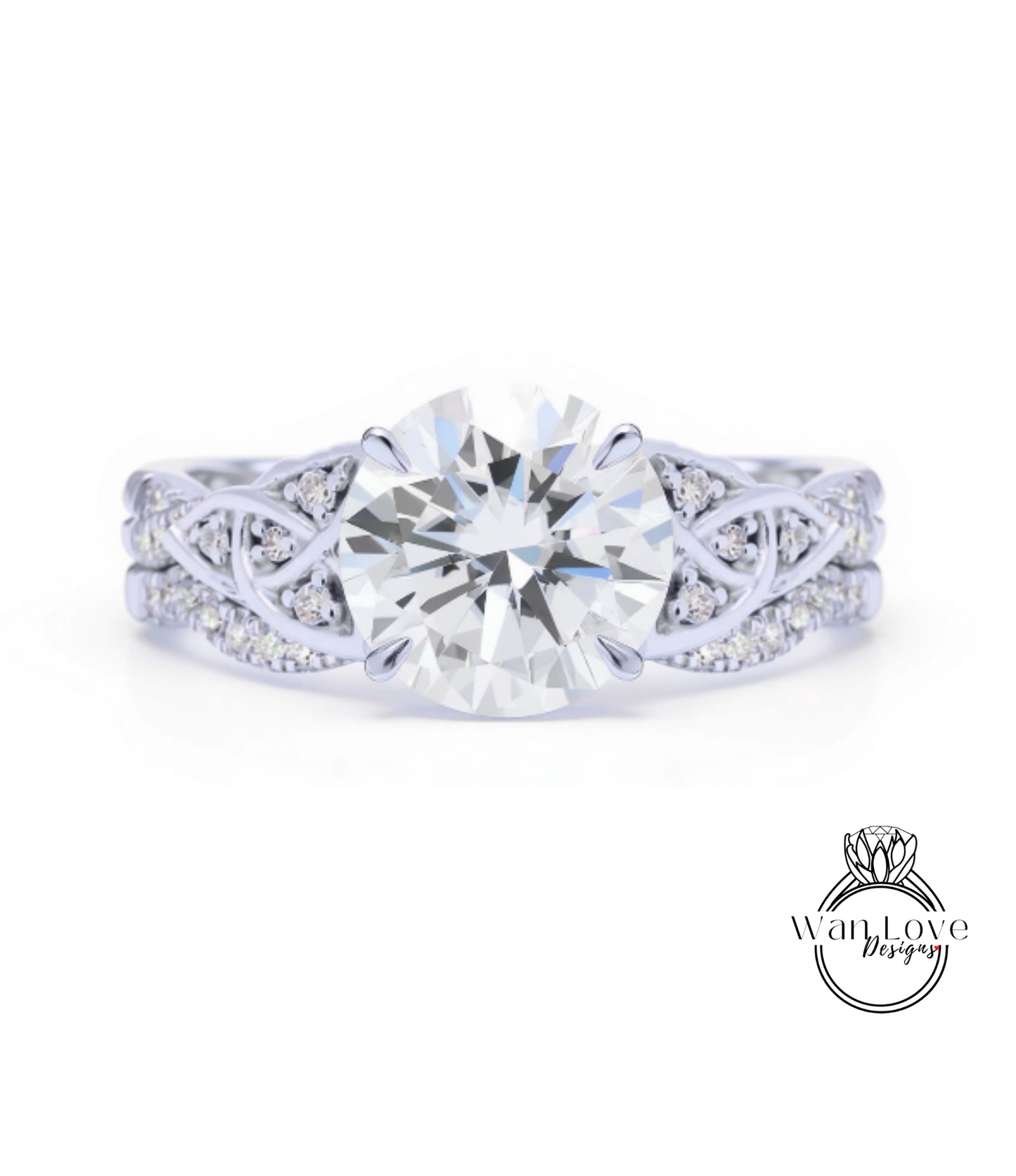 A close-up of a diamond engagement ring with a large central diamond surrounded by smaller diamonds on either side.