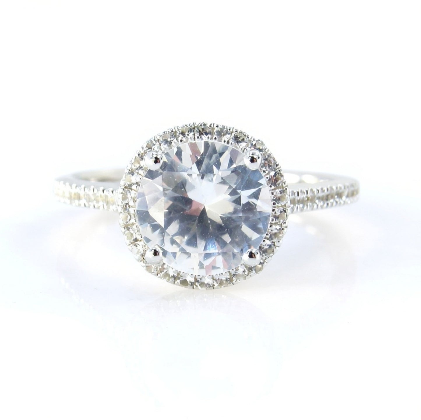 Round shaped White Sapphire engagement ring art deco ring 2ct halo diamond half eternity ring vintage alternative bridal wedding ring Wan Love Designs