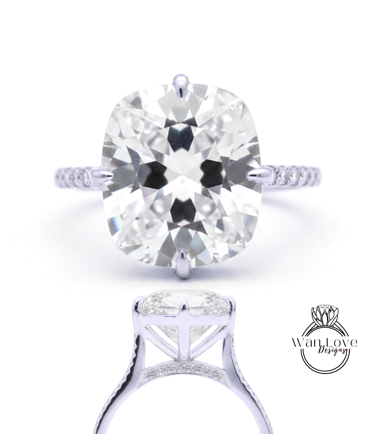 A large, round diamond engagement ring with a silver band and pavé setting.