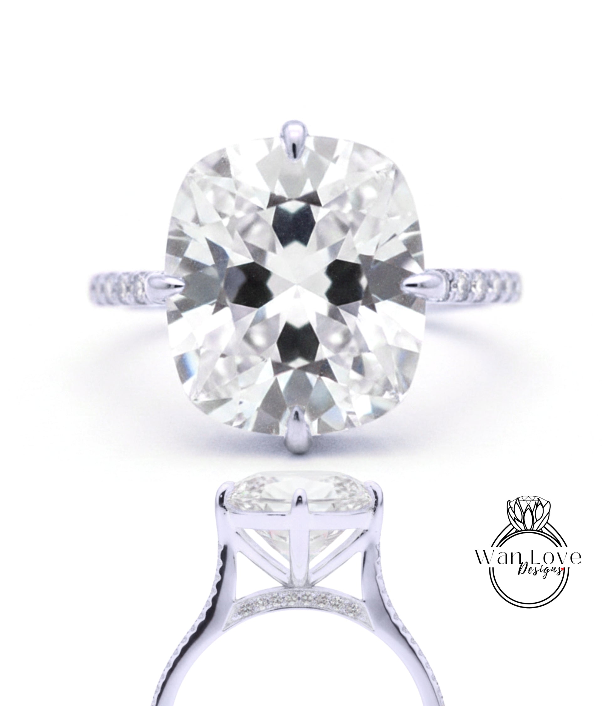A large, round diamond engagement ring with a silver band and pavé setting.