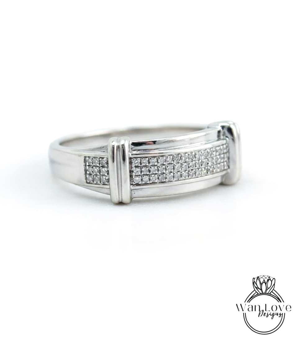 Fede nuziale da uomo con diamanti bianchi a 3 file, anello di fidanzamento con diamanti, regalo di anniversario per lui, promessa di impegno, pronto per la spedizione