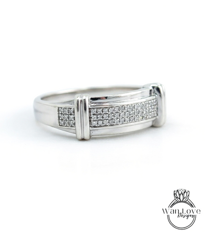 Fede nuziale da uomo con diamanti bianchi a 3 file, anello di fidanzamento con diamanti, regalo di anniversario per lui, promessa di impegno, pronto per la spedizione