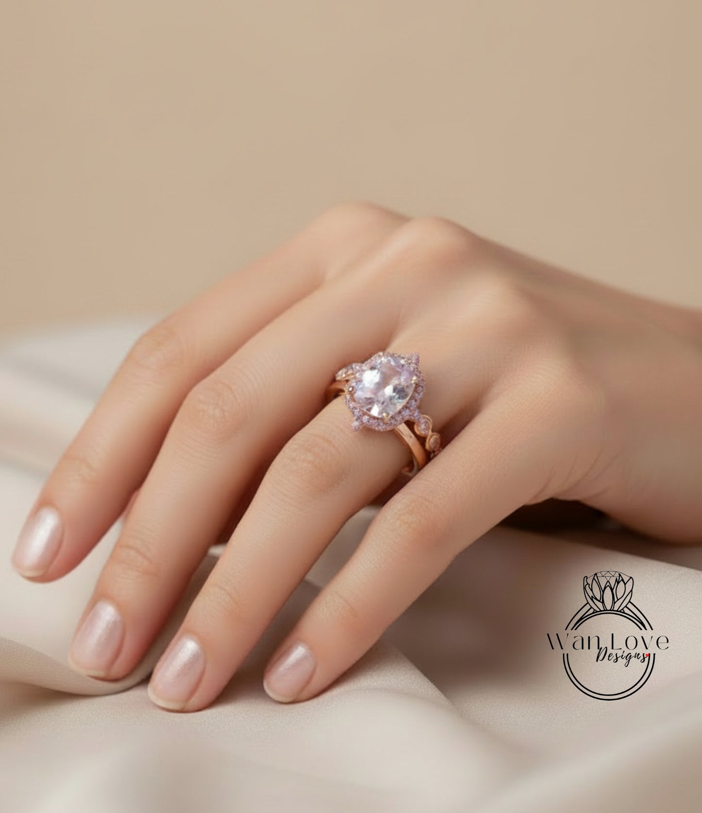 A close-up of a hand wearing a large, ornate ring with a large central gemstone.