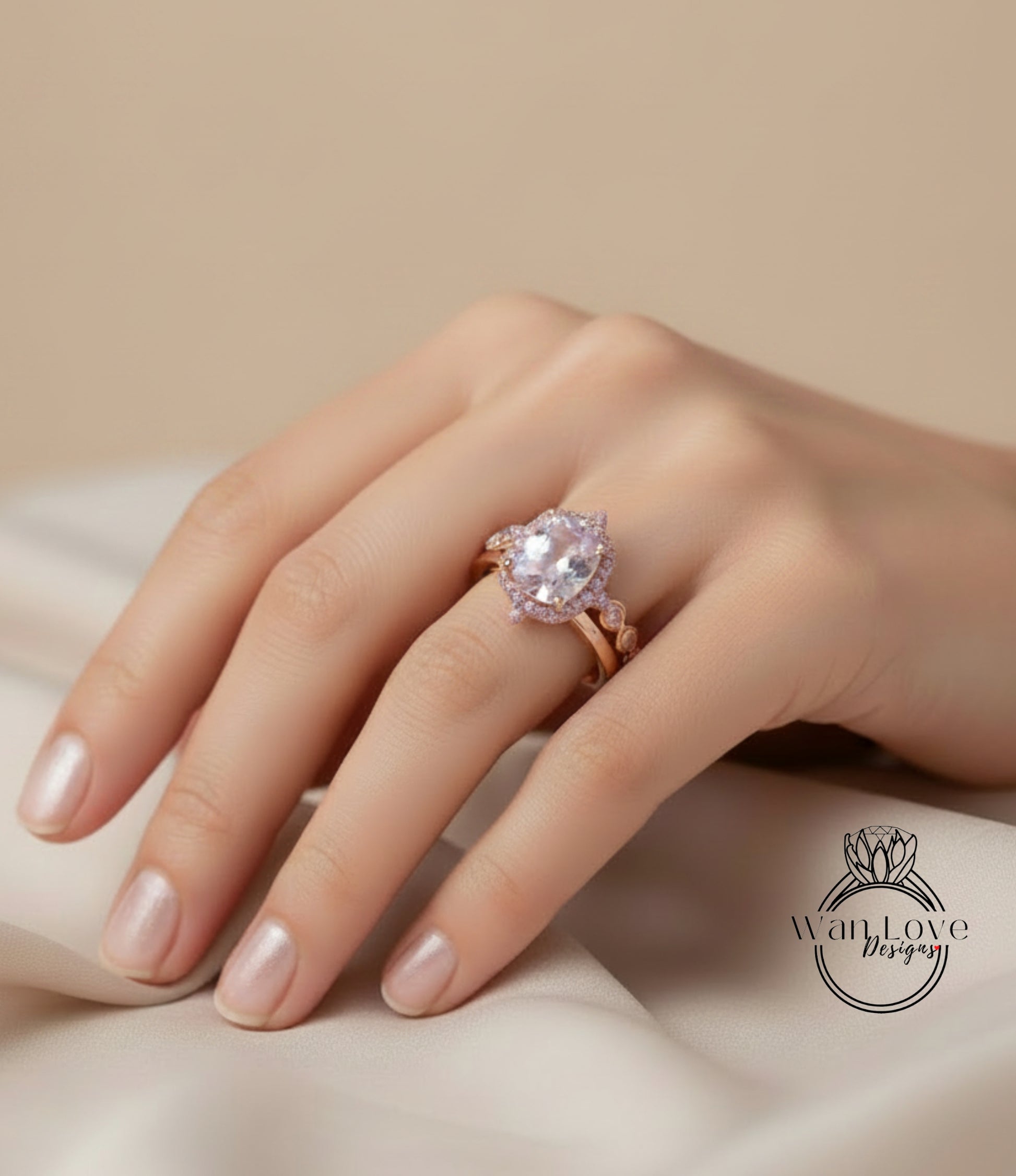 A close-up of a hand wearing a large, ornate ring with a large central gemstone.