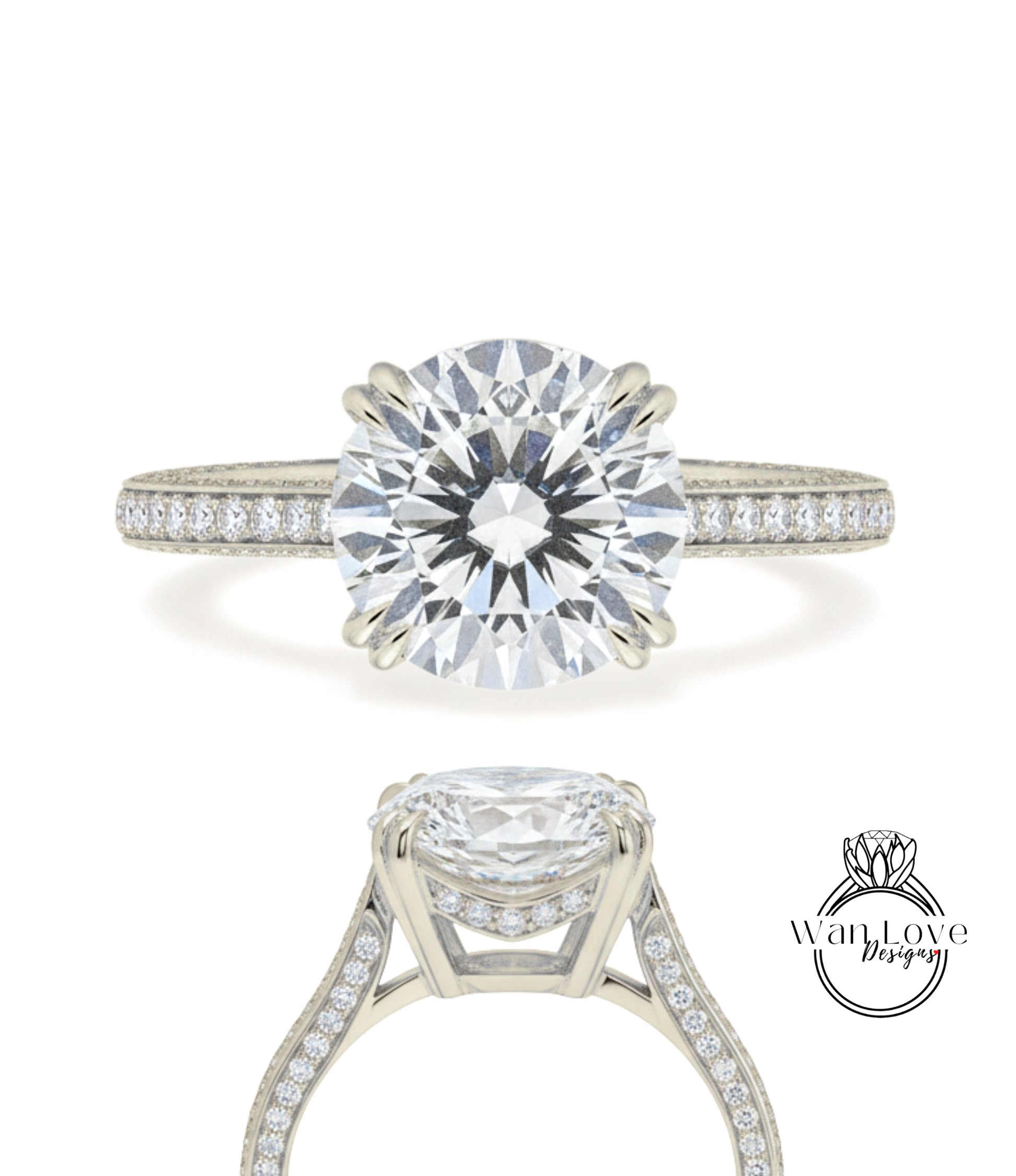A stunning diamond engagement ring with a large round brilliant cut diamond set in a solitaire ring band, showcasing the intricate details and craftsmanship of the jewelry.