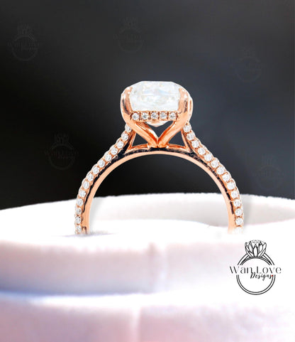 5ct Celebrity style Moissanite Diamond Engagement Ring, Emerald cut Moissanite Ring, Diamonds side hidden halo ring, Bridal Wedding Ring her Wan Love Designs