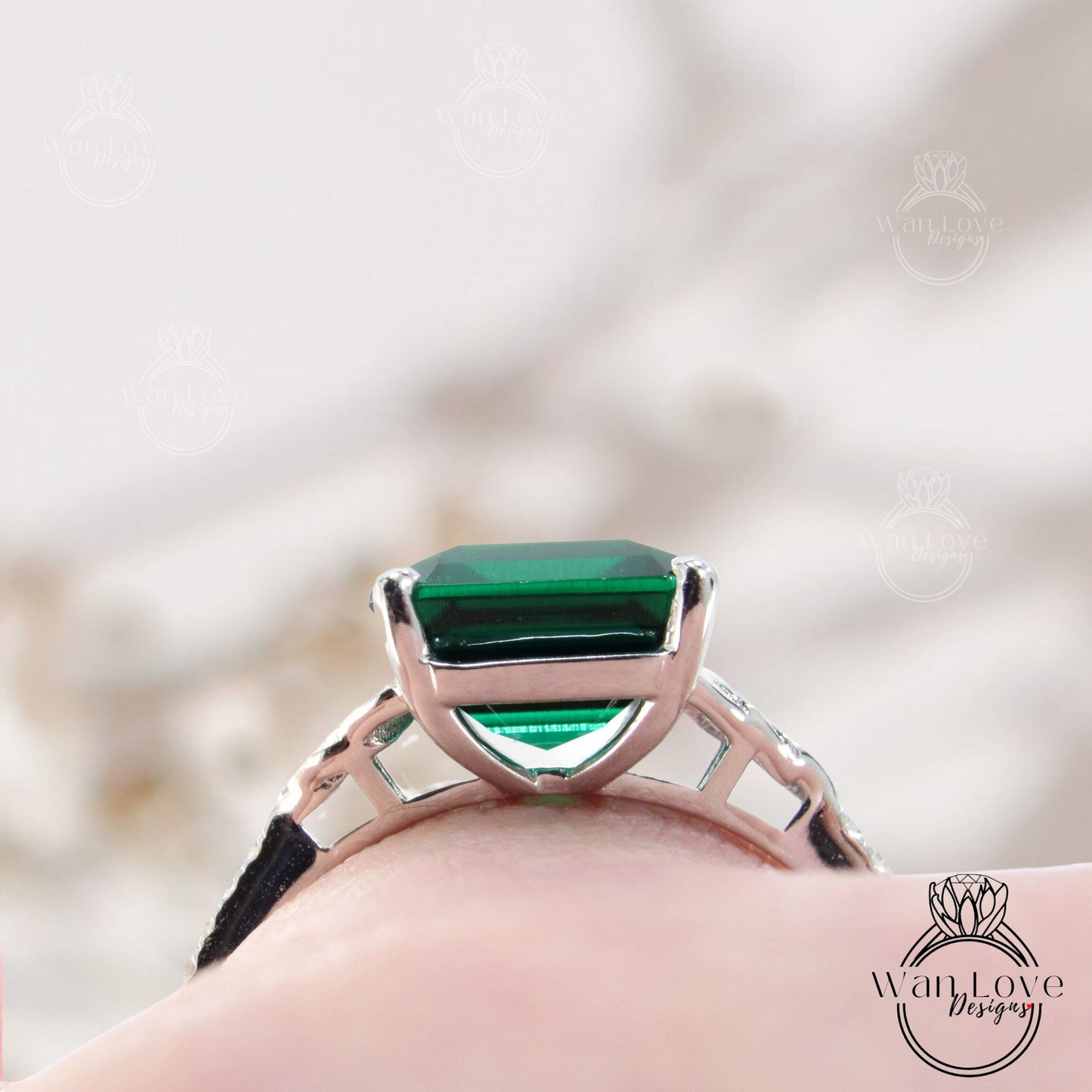 5ct Emerald Celtic Knot engagement ring emerald cut ring white gold ring celtic ring diamond ring unique bridal anniversary ring Ready ship Wan Love Designs