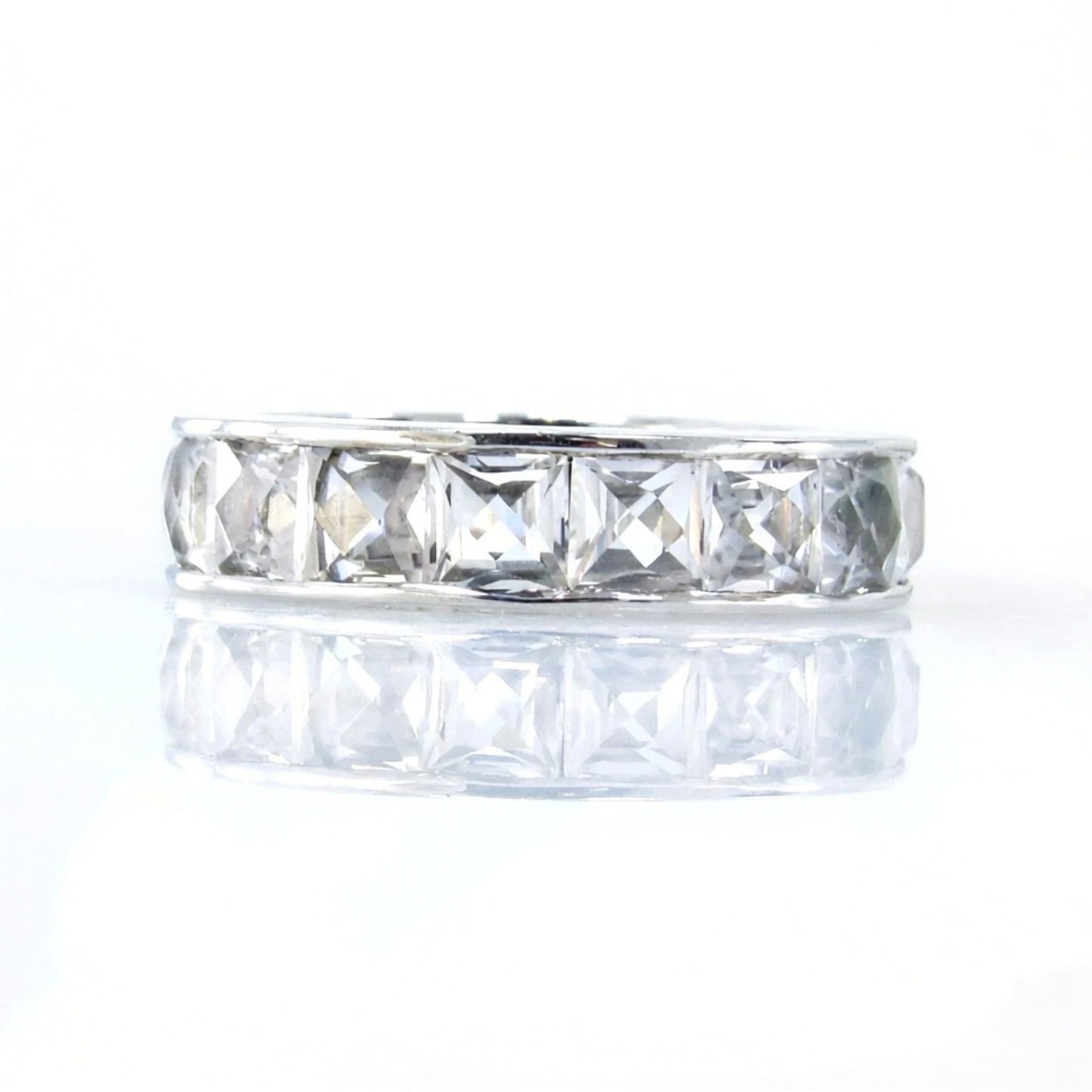 French Cut White Sapphire Channel Set Wedding Band-5ct 4mm Princess Engagement Ring-925 Silver Rhodium-Wedding-Anniversary-Ready to Ship Wan Love Designs