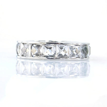 French Cut White Sapphire Channel Set Wedding Band-5ct 4mm Princess Engagement Ring-925 Silver Rhodium-Wedding-Anniversary-Ready to Ship Wan Love Designs