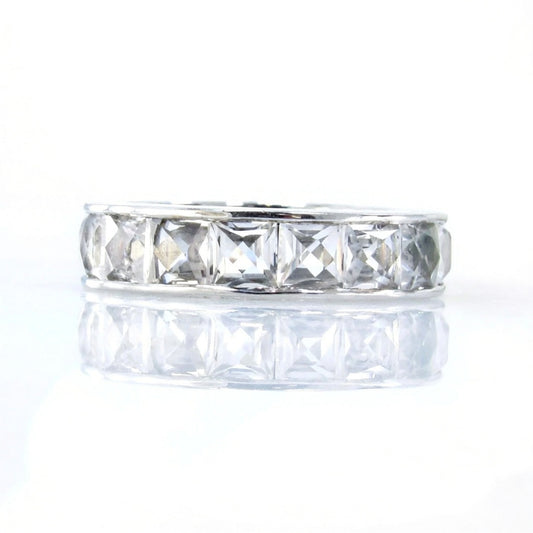 French Cut White Sapphire Channel Set Wedding Band-5ct 4mm Princess Engagement Ring-925 Silver Rhodium-Wedding-Anniversary-Ready to Ship Wan Love Designs