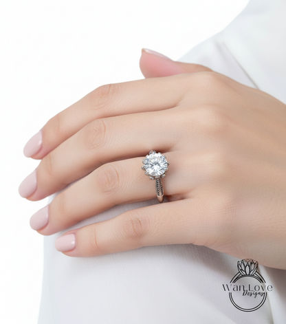 Anello di fidanzamento da donna con fiore di loto, zaffiro bianco, spinello nero, anello nuziale floreale, anello nuziale con foglia naturale, regalo di anniversario, pronto per la spedizione