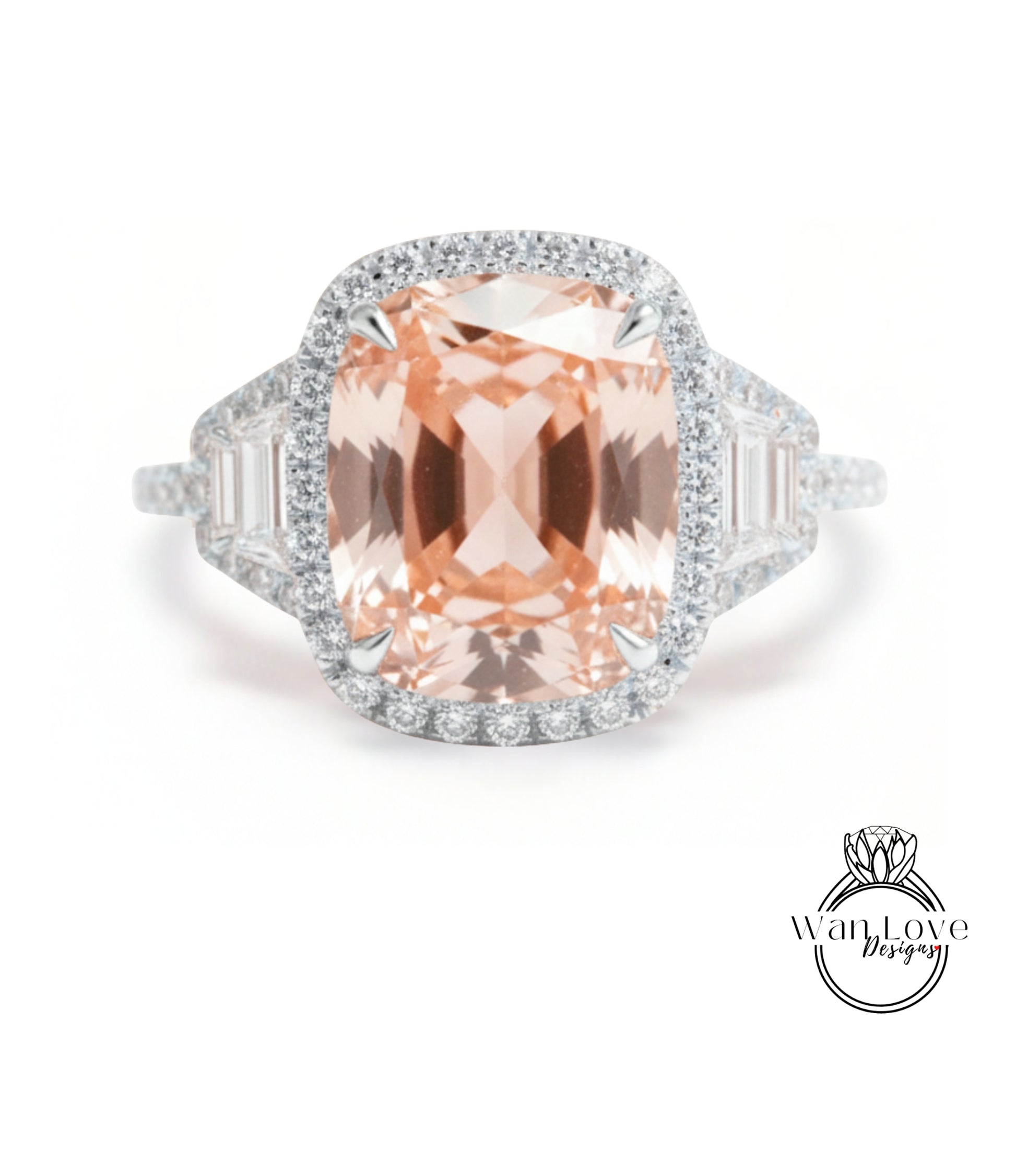 A large, oval-shaped pink gemstone set in a halo of smaller diamonds, surrounded by a halo of smaller diamonds, creating a stunning and elegant ring design.