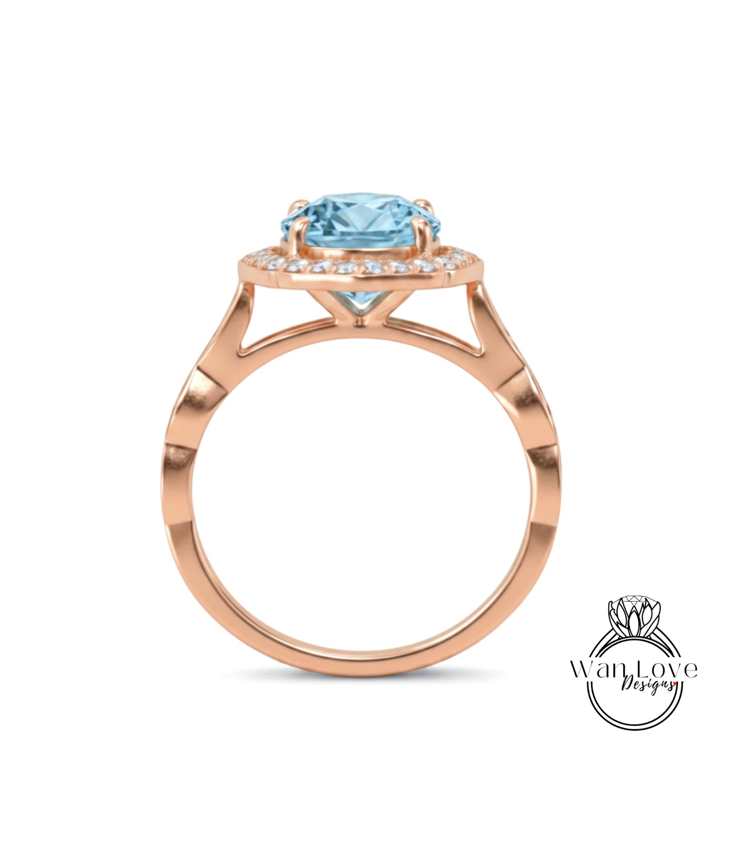 A gold ring with a large blue gemstone set in the center, surrounded by smaller diamonds.