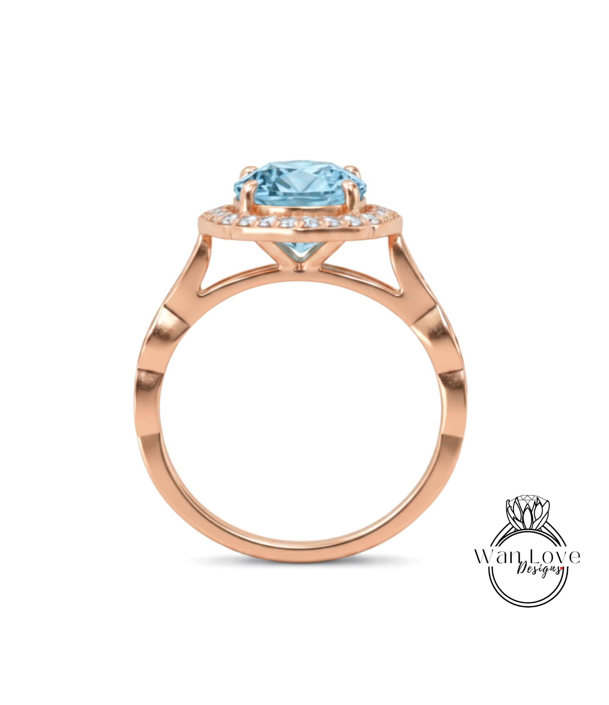 A gold ring with a large blue gemstone set in the center, surrounded by smaller diamonds.