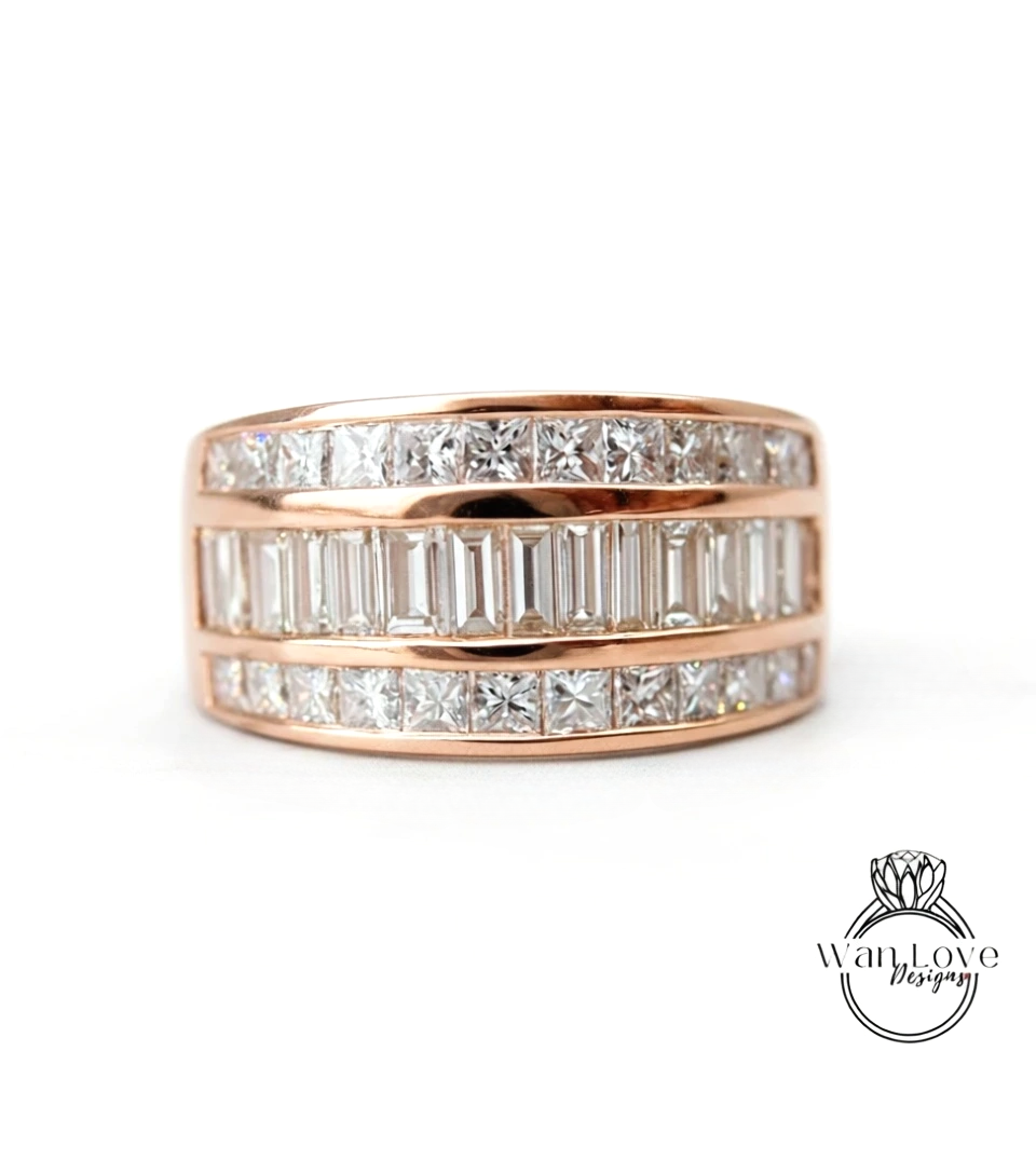 Men's Ruby Wedding Band | Baguette Princess cut 14k Gold Mens Ring | Red Ruby Diamond Mans Wedding Ring | His Birthstone Wedding Band Gift