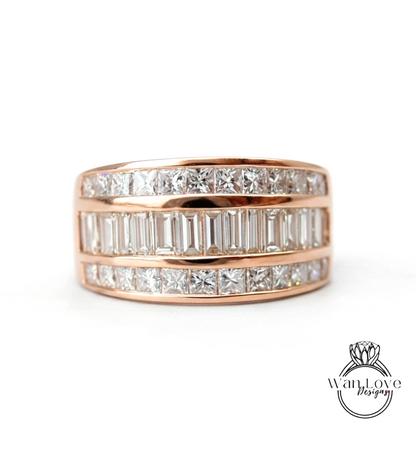 Men's Ruby Wedding Band | Baguette Princess cut 14k Gold Mens Ring | Red Ruby Diamond Mans Wedding Ring | His Birthstone Wedding Band Gift