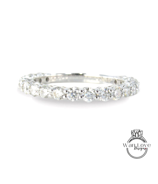 Fascia con diamanti in moissanite a taglio rotondo da 3,00 mm per donne / Fede nuziale in moissanite quasi eterna / Anello da sposa / Fascia in oro massiccio con Moissanite